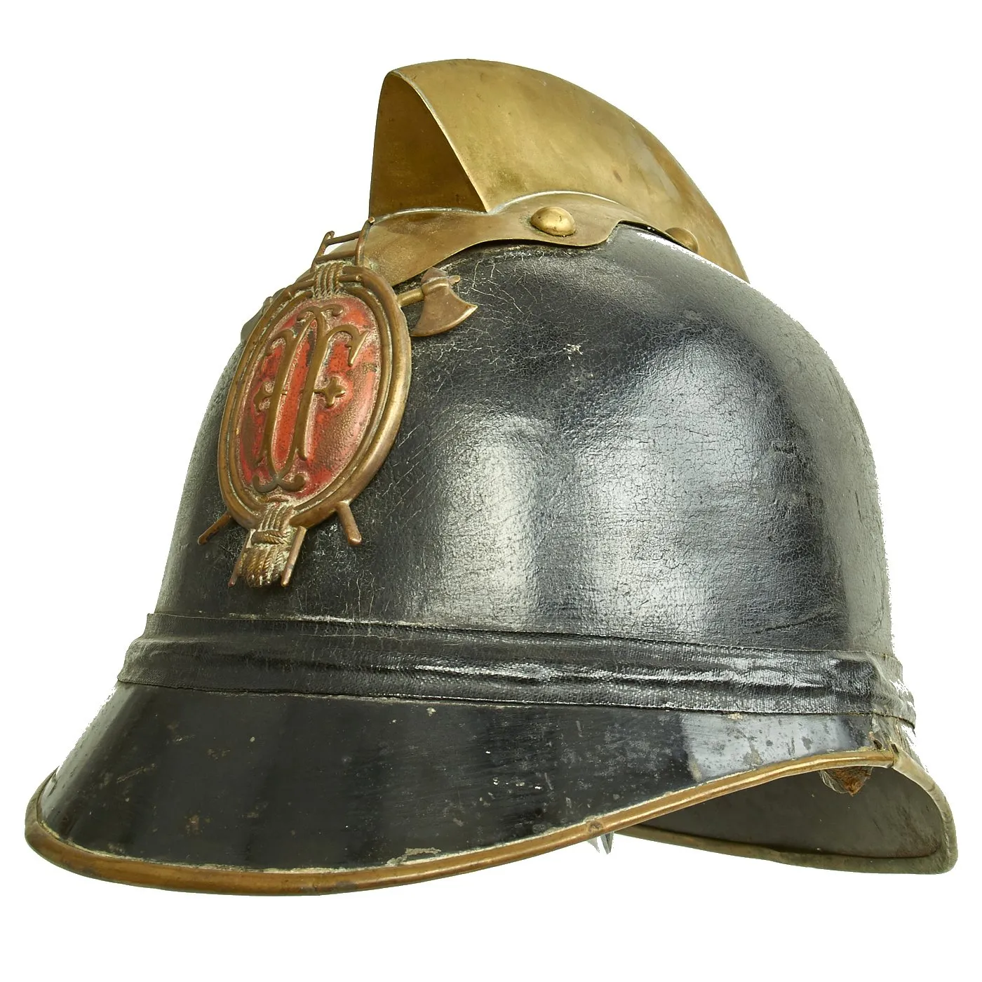 Original German WWI Leather & Steel Fire Brigade Helmet