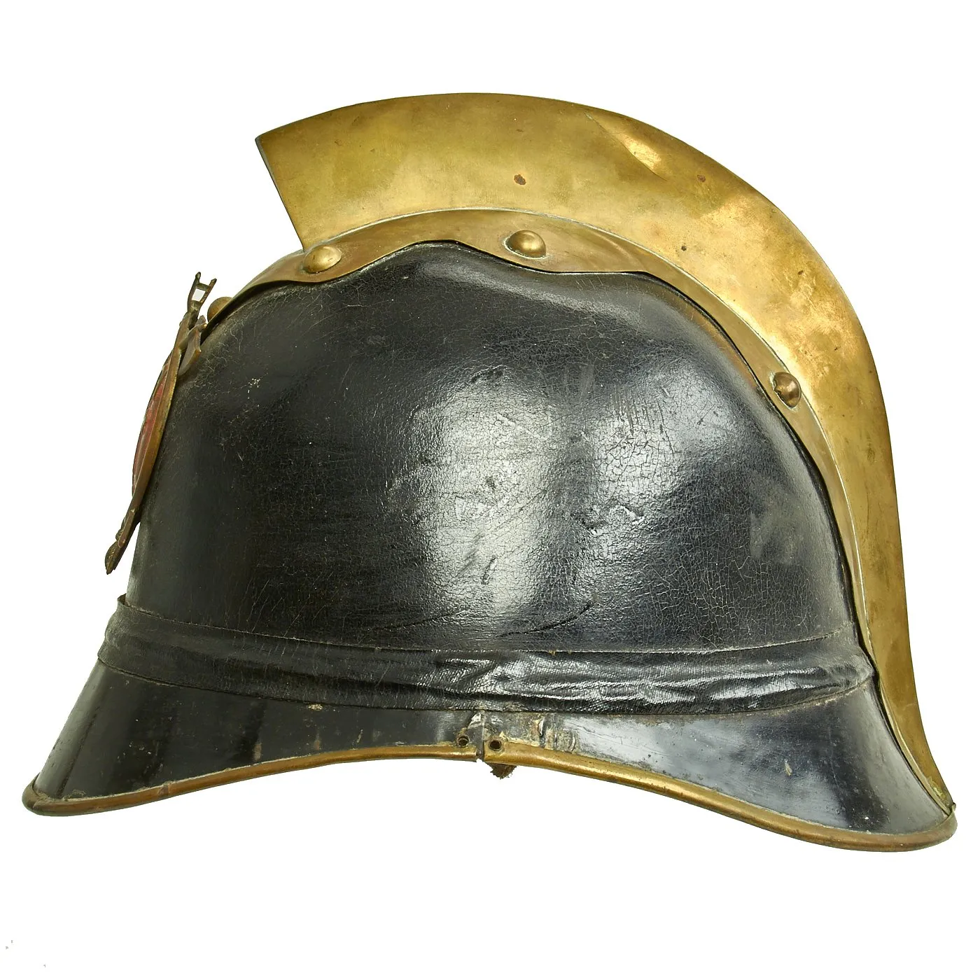 Original German WWI Leather & Steel Fire Brigade Helmet
