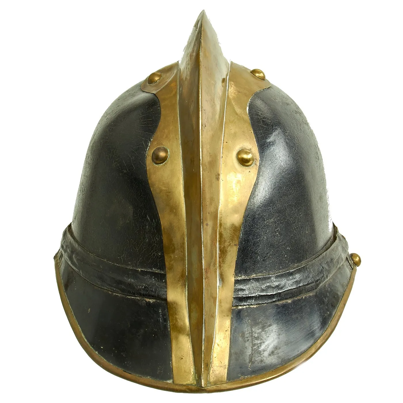 Original German WWI Leather & Steel Fire Brigade Helmet
