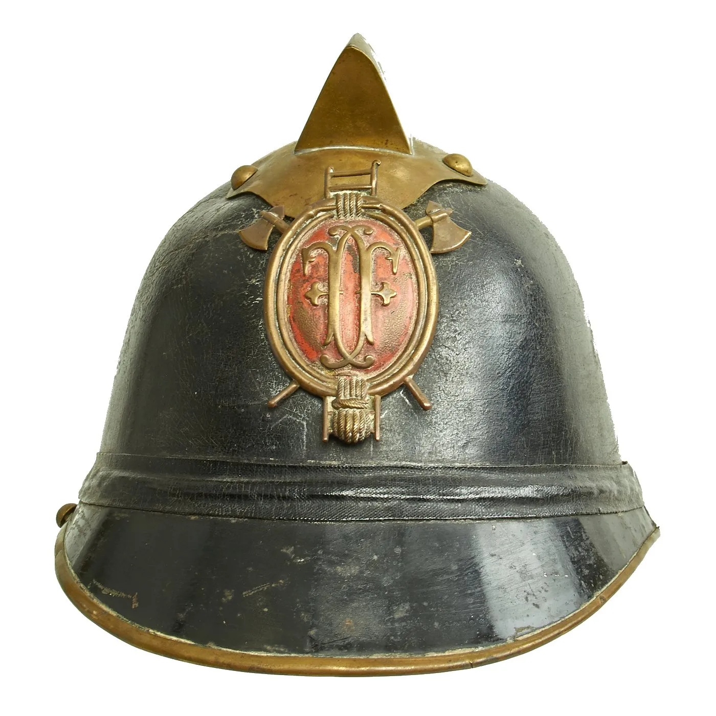 Original German WWI Leather & Steel Fire Brigade Helmet