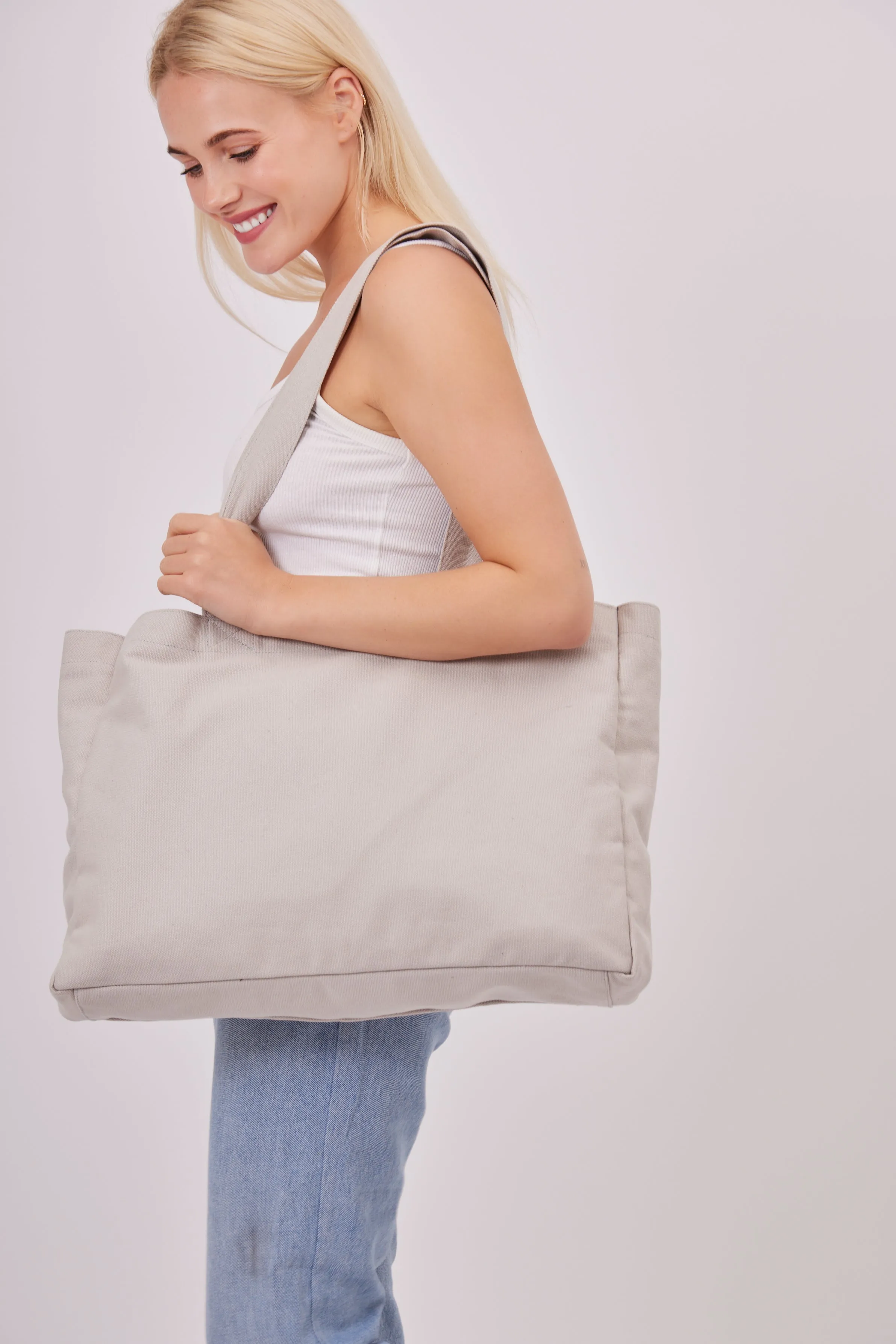 Oversized Canvas Tote Bag in Grey