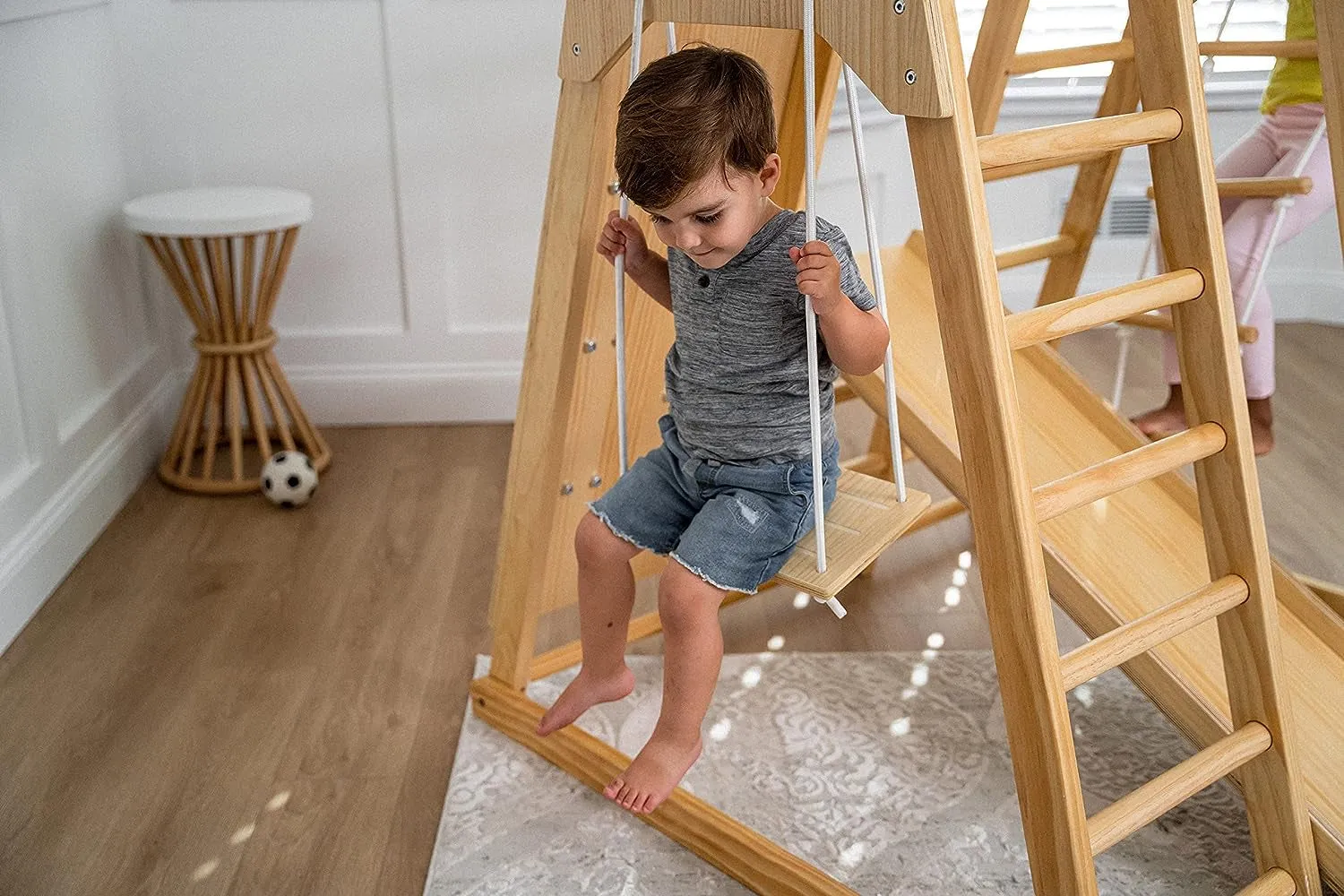 "Ultimate Adventure Jungle Gym Playset for Kids 2-6Yrs - Slide, Climbing Wall, Monkey Bars, and Swing - Premium Wooden Climb Set by Magnolia Indoor Playground. Made in USA!"