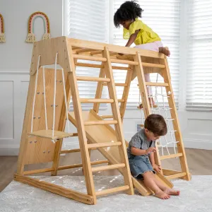 "Ultimate Adventure Jungle Gym Playset for Kids 2-6Yrs - Slide, Climbing Wall, Monkey Bars, and Swing - Premium Wooden Climb Set by Magnolia Indoor Playground. Made in USA!"