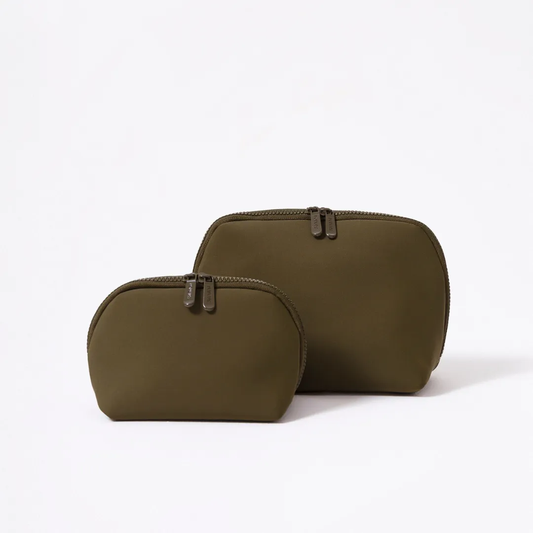 SAFARI GREEN SET: EVERYDAY TOTE   OVERSIZED WRISTLET POUCH   ESSENTIAL POUCH   MAKEUP POUCH SET   PASSPORT WALLET   PHONE BAG