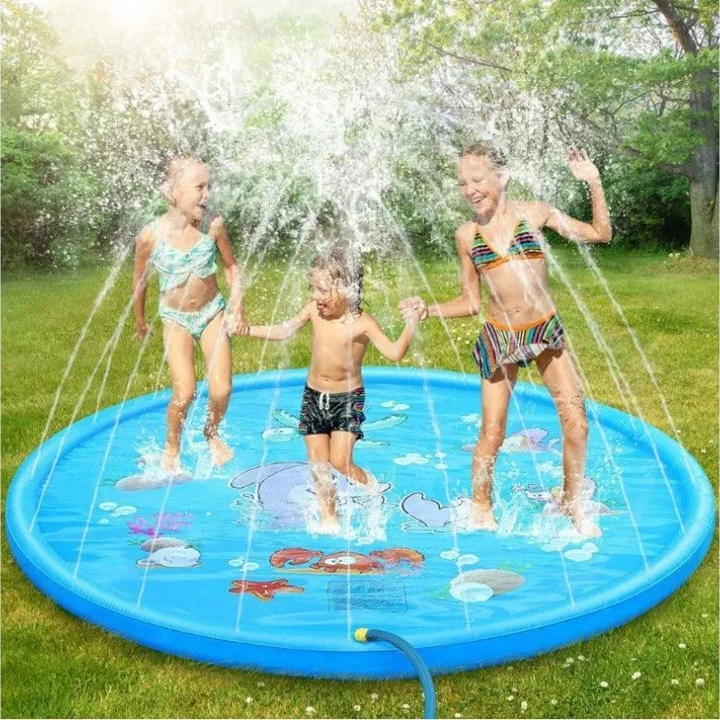 Splash Pad for Kids & Dogs, Durable PVC Material, Inflatable Water Sprinkler Pad, Fun Cartoon Design, Easy Setup, Portable, Sizes 39in, 67in