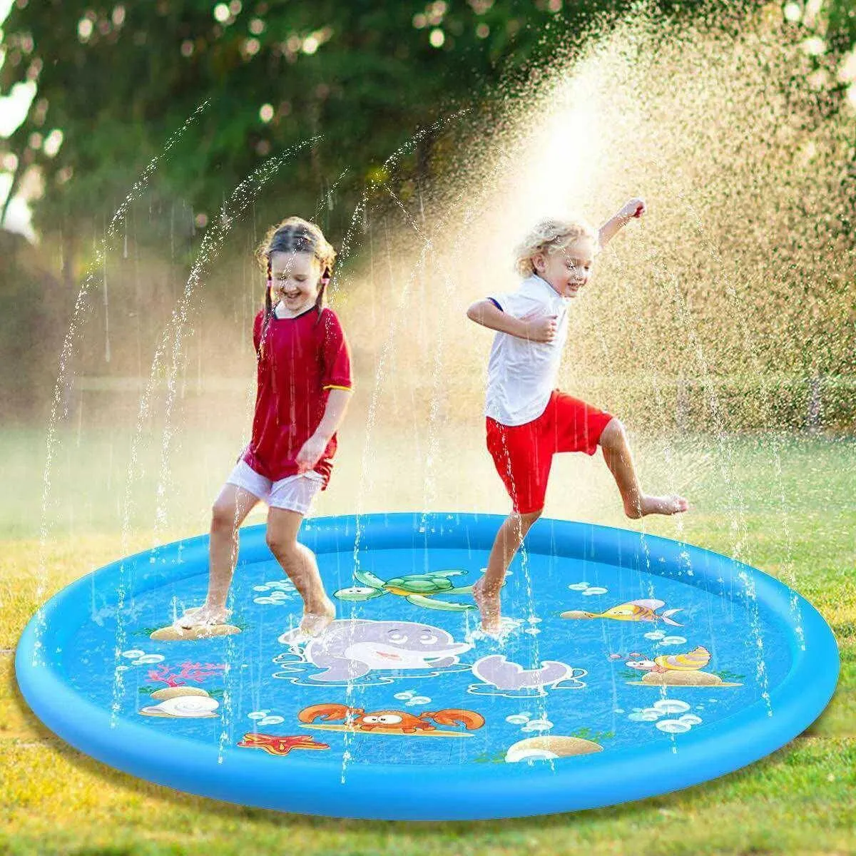 Splash Pad for Kids & Dogs, Durable PVC Material, Inflatable Water Sprinkler Pad, Fun Cartoon Design, Easy Setup, Portable, Sizes 39in, 67in