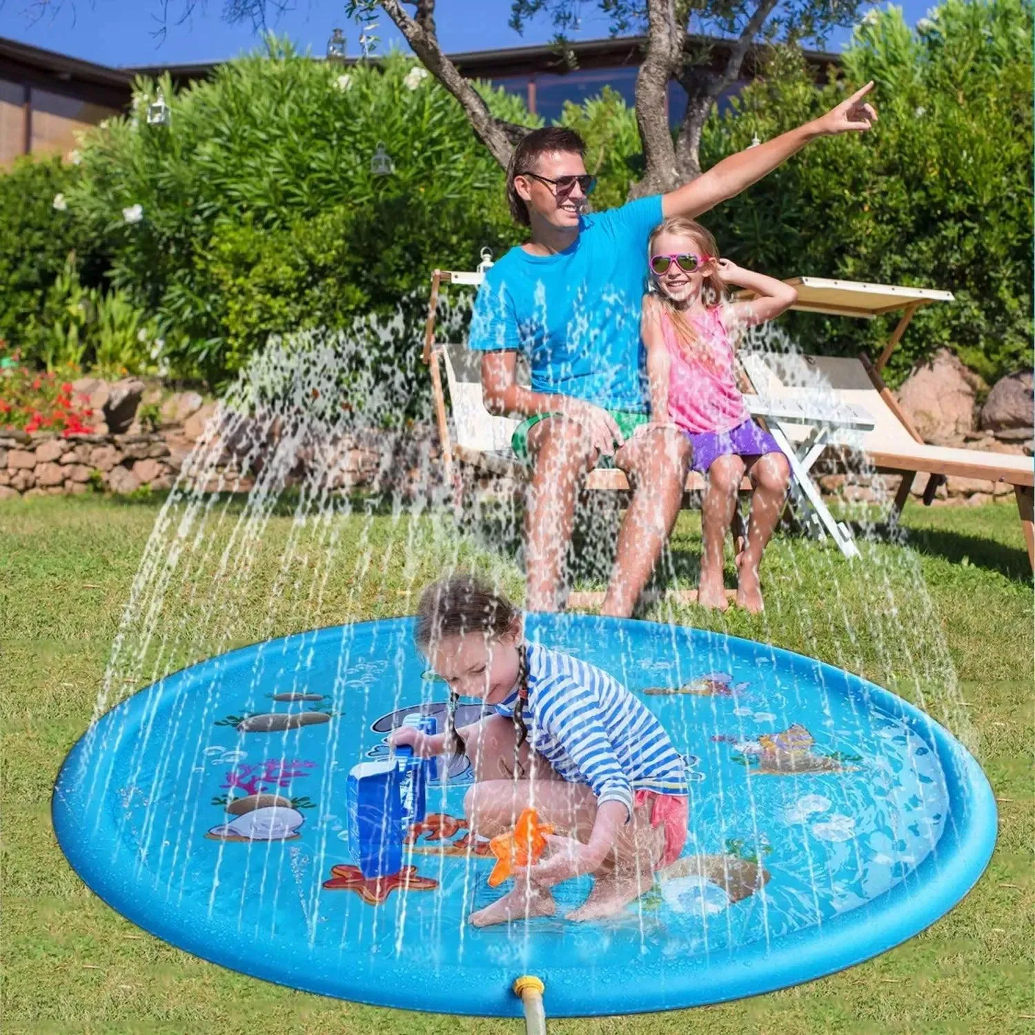 Splash Pad for Kids & Dogs, Durable PVC Material, Inflatable Water Sprinkler Pad, Fun Cartoon Design, Easy Setup, Portable, Sizes 39in, 67in