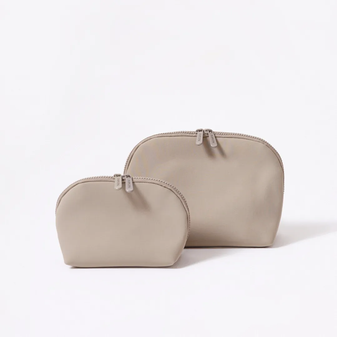 TAUPE SET: EVERYDAY TOTE   OVERSIZED WRISTLET POUCH   ESSENTIAL POUCH   MAKEUP POUCH SET   PASSPORT WALLET   PHONE BAG