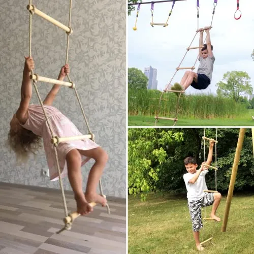 Trailblaze Climbing Rope Ladder 6ft Wooden Ninja Ladder Kids for Swing Set