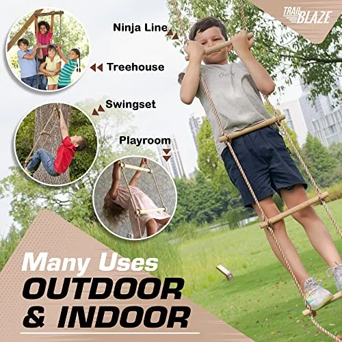 Trailblaze Climbing Rope Ladder 6ft Wooden Ninja Ladder Kids for Swing Set