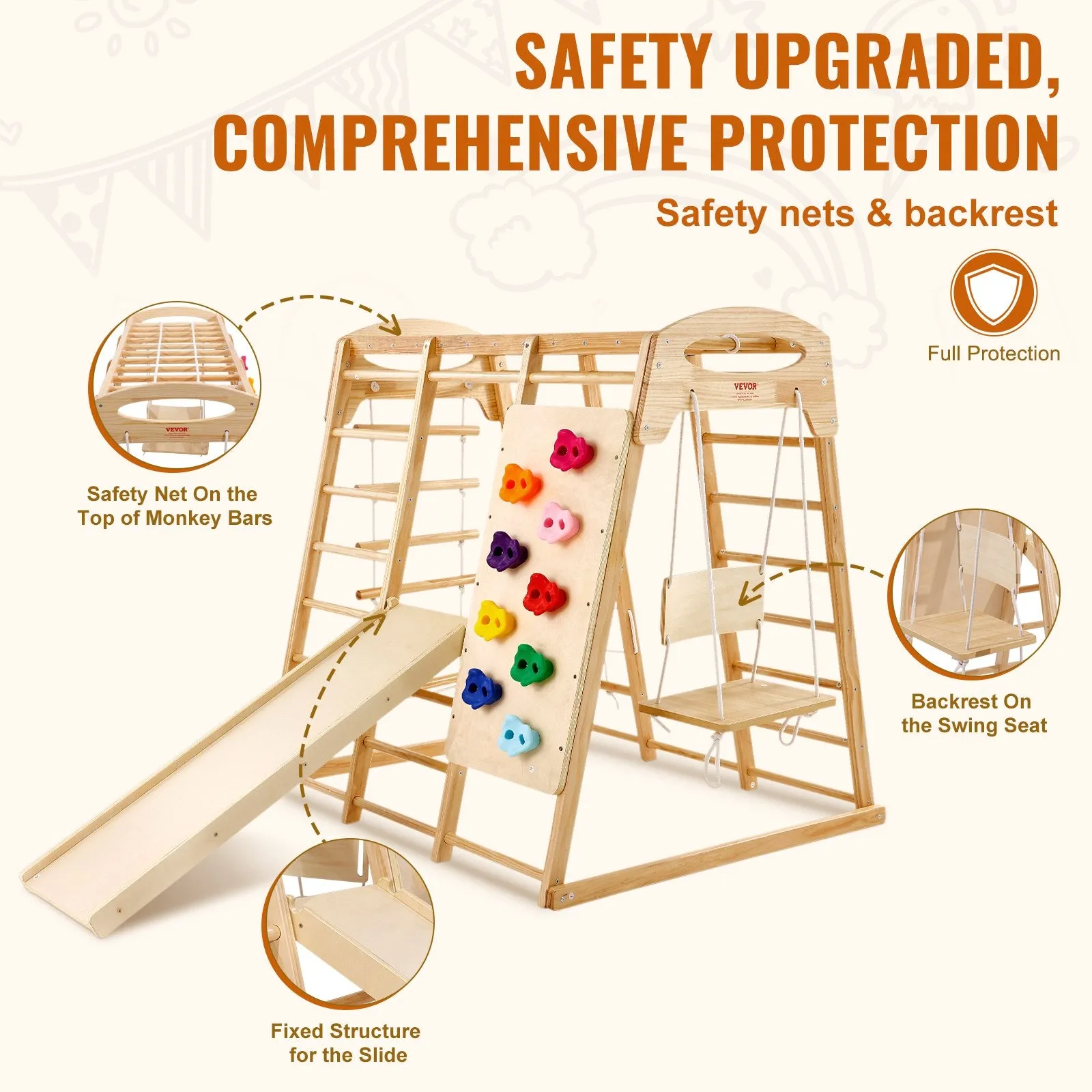 Vevor Indoor Jungle Gym 7-in-1 Toddler Playground 43" x 47.2" x 47" New