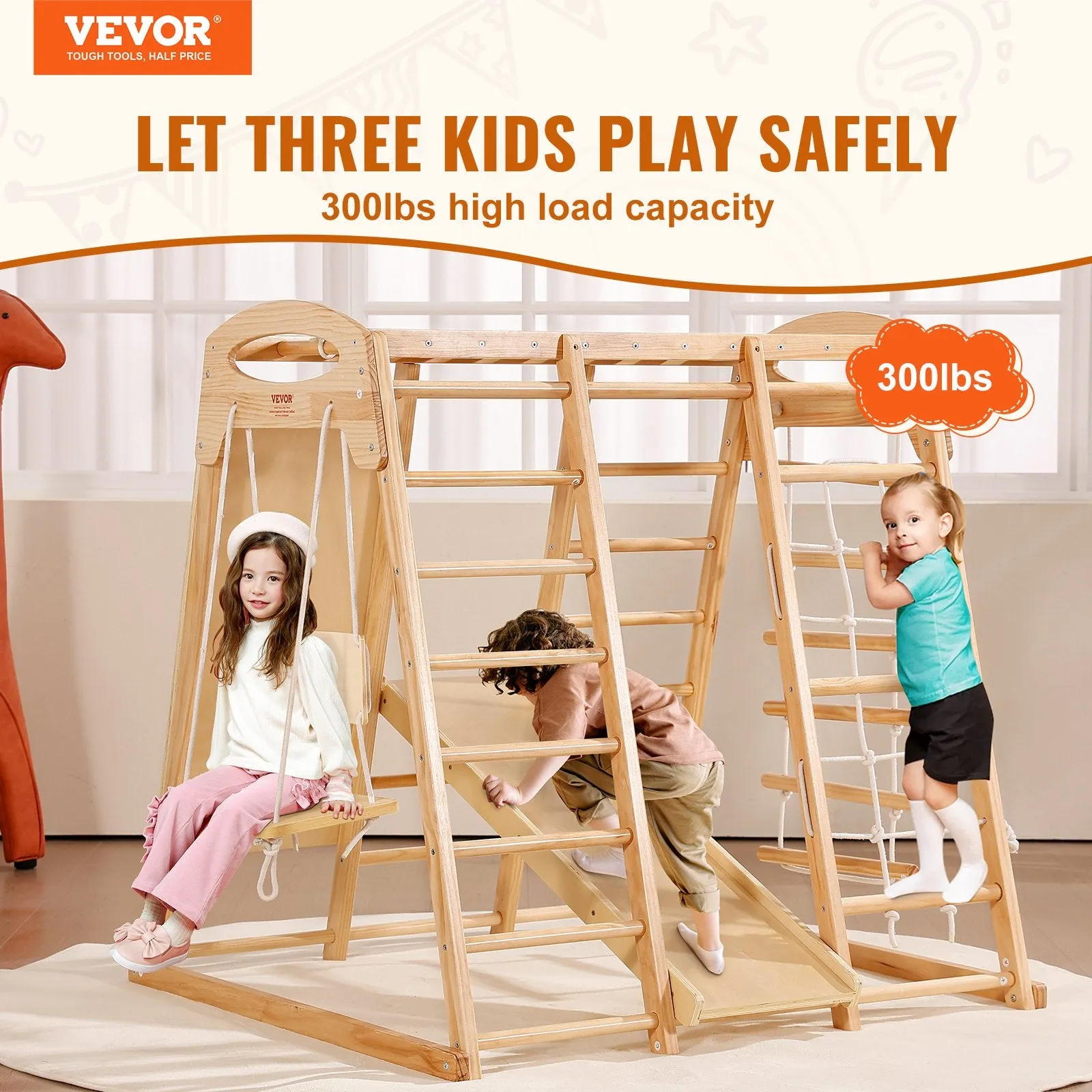 Vevor Indoor Jungle Gym 7-in-1 Toddler Playground 43" x 47.2" x 47" New