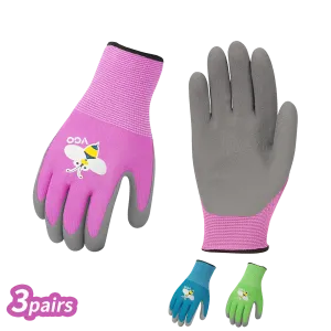 VGO 3-Pairs Age 3-9 Kids Gardening Gloves, Children Yard Work Gloves, Soft Safety Rubber Glove (3 Colors,KID-RB6013)