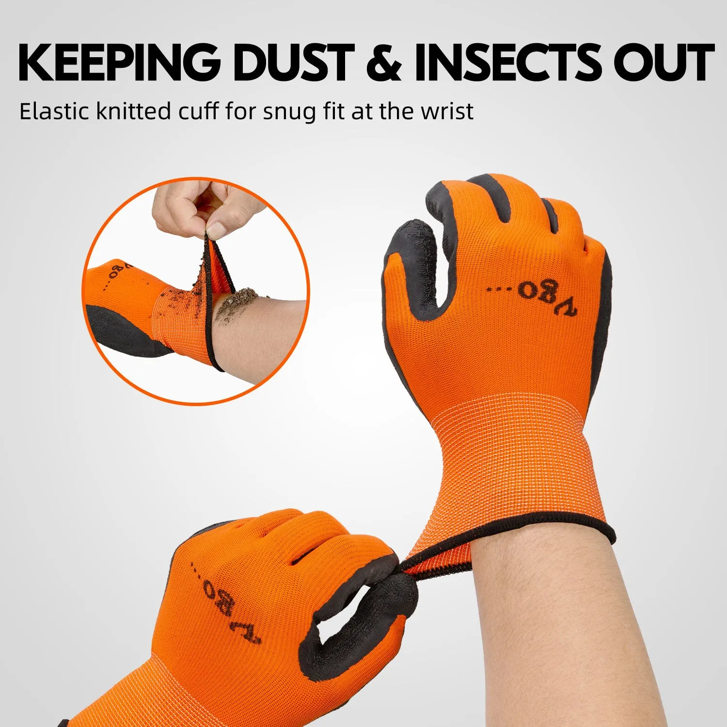VGO 6 Pairs Latex Rubber Coated Gardening and Work Gloves (RB6023-GO)